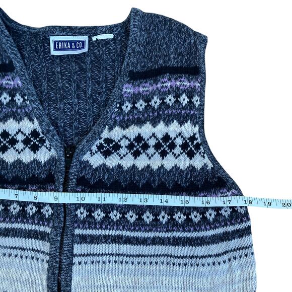 Erika & Co Sz S/M Vtg 90s Fair Isle Knit Sweater Vest Marled Grey Boxy - Picture 12 of 16